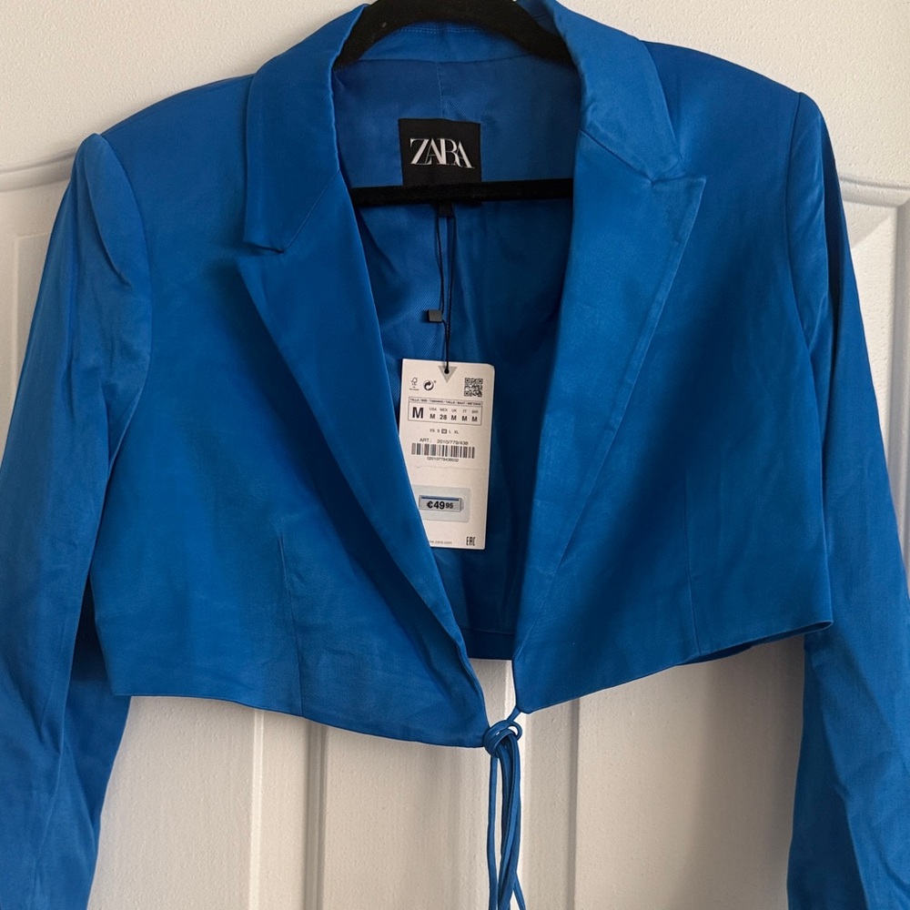 ZARA Cropped Blazer Jacket in Vibrant Blue